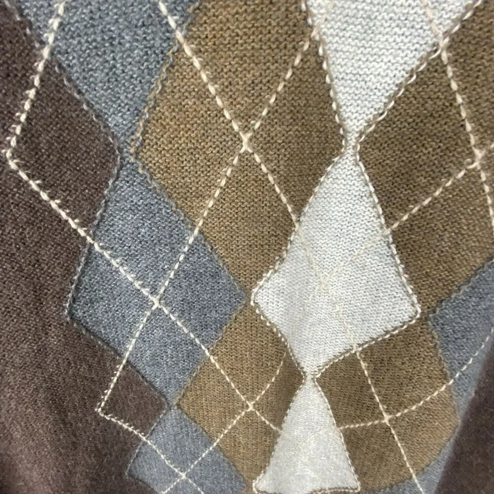Banana Republic Sweater Mens‎ Large Angora Cotton Cashmere Argyle Brown Luxury